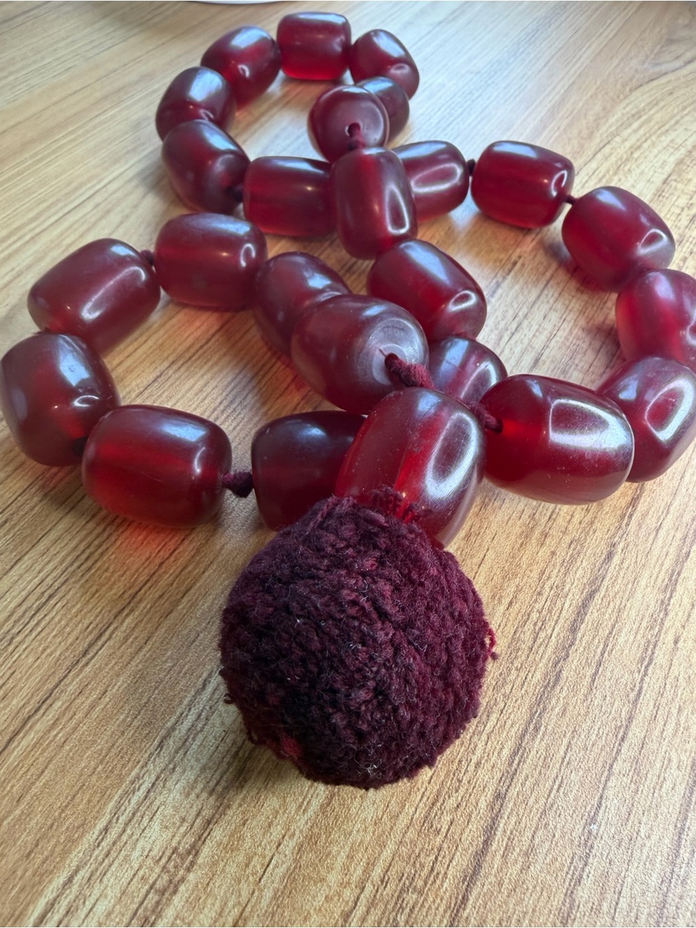 Vintage Red Resin Prayer Beads with Tassel – Large Chunky Boho Decor